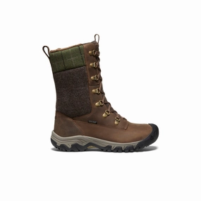 Women's Greta Tall Waterproof Boot  |  Dark Earth/Green Plaid Slip On Convenience