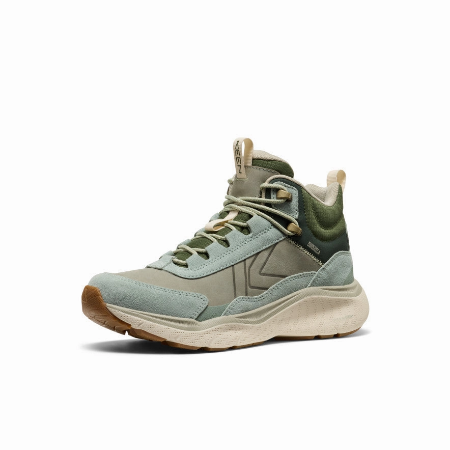 Women's Leiki Waterproof Leather Hiking Boot  |  Iceberg Green/Bronze Green Fur Trim Cushion Build