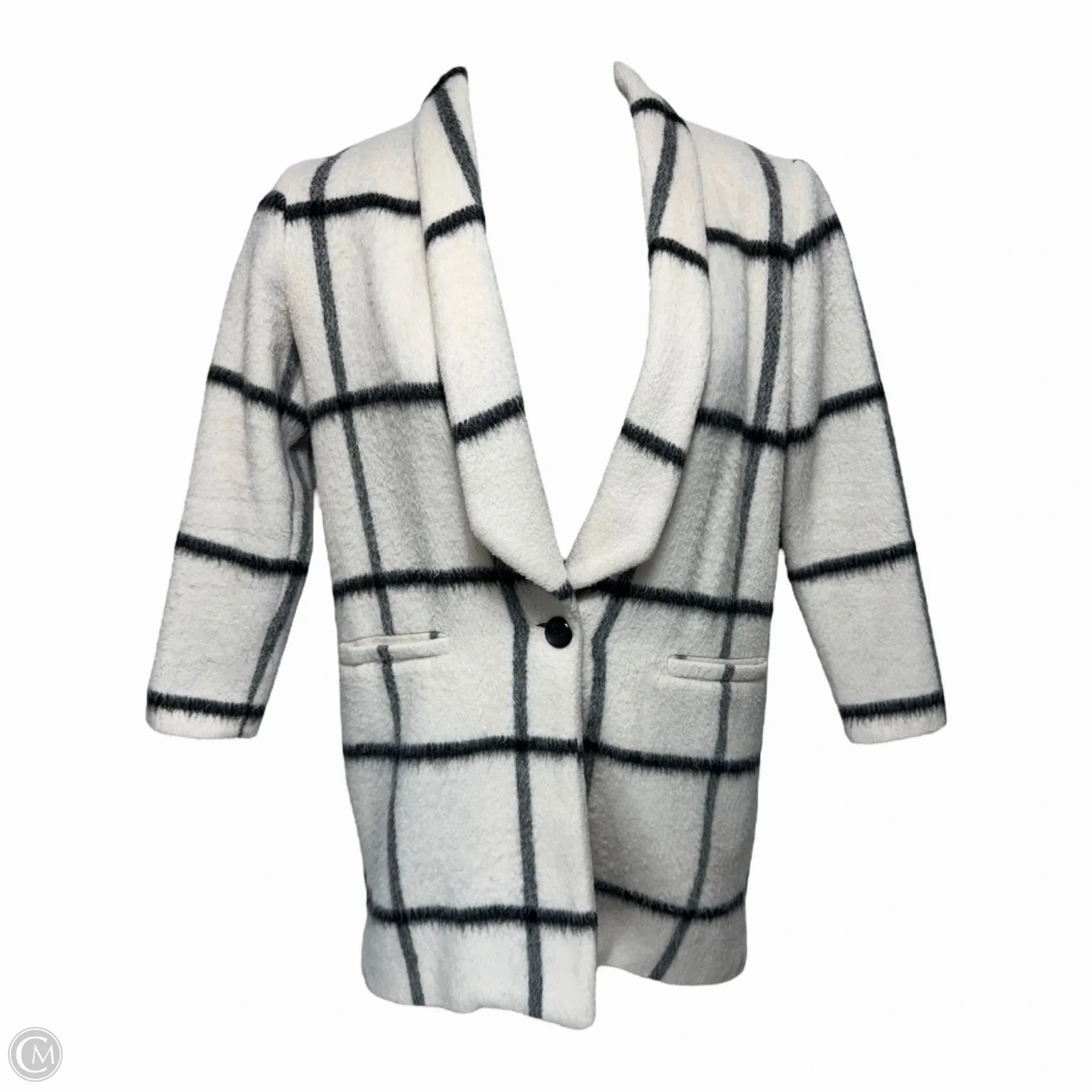 Wool Blend Coat By Elevenses In Black & White, Size: 00P MoistureWickingLining All Season