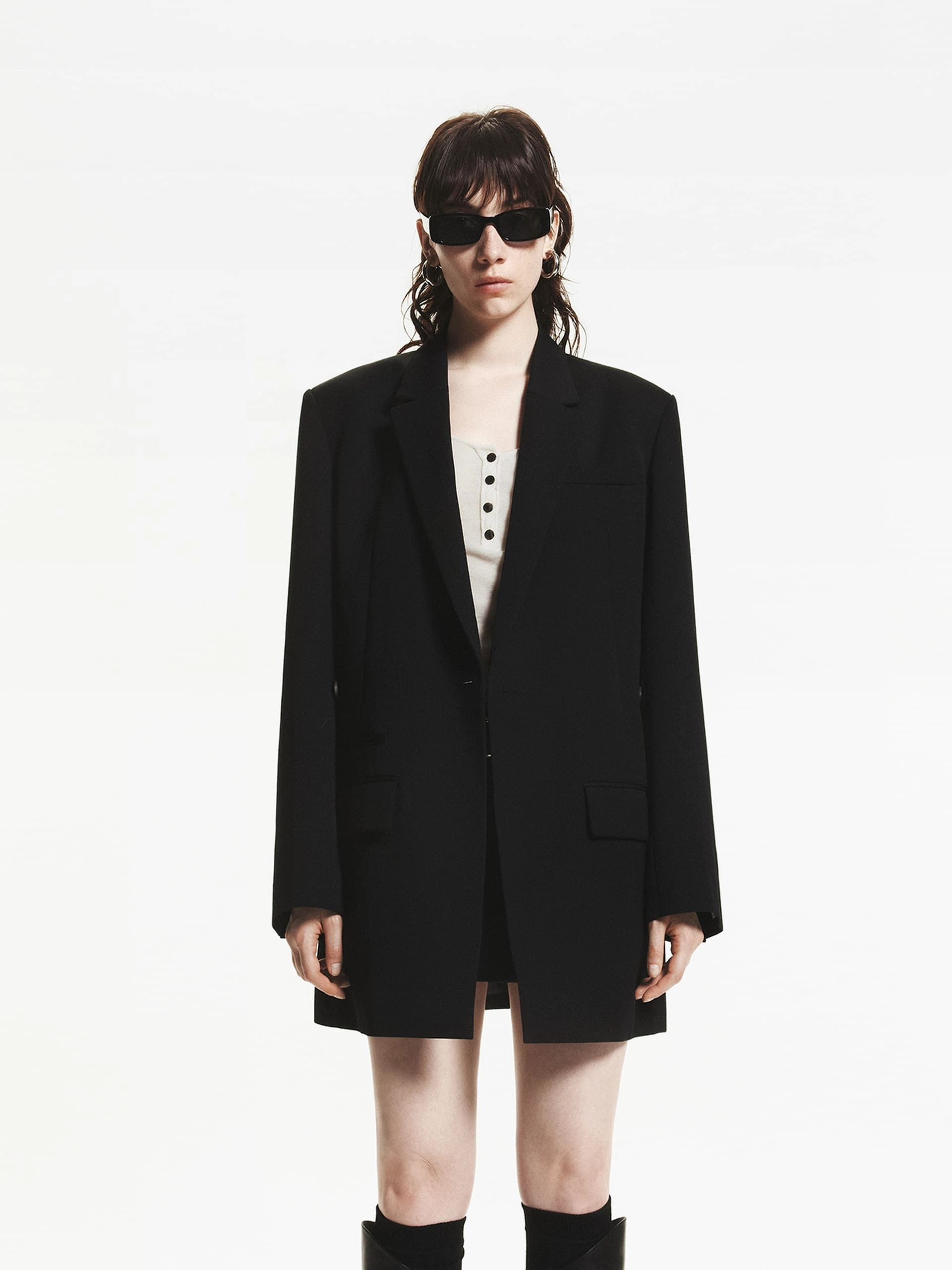 Wool Blend Long Blazer Snap Closure System Thermo Regulating Fabric