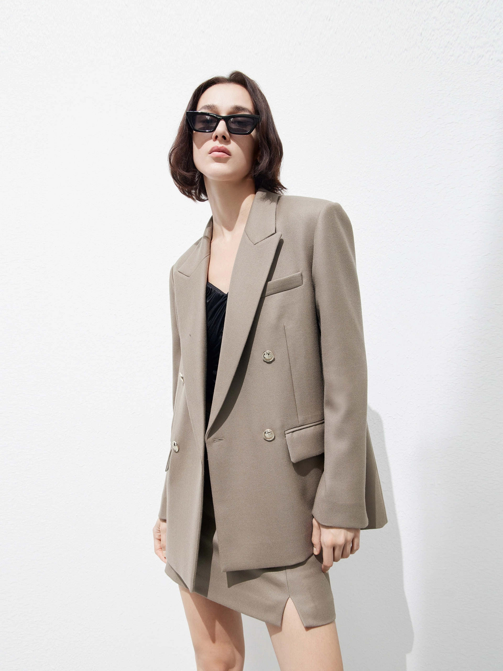 Waterproof Design MultiPocket Layout Wool blend Structured Blazer
