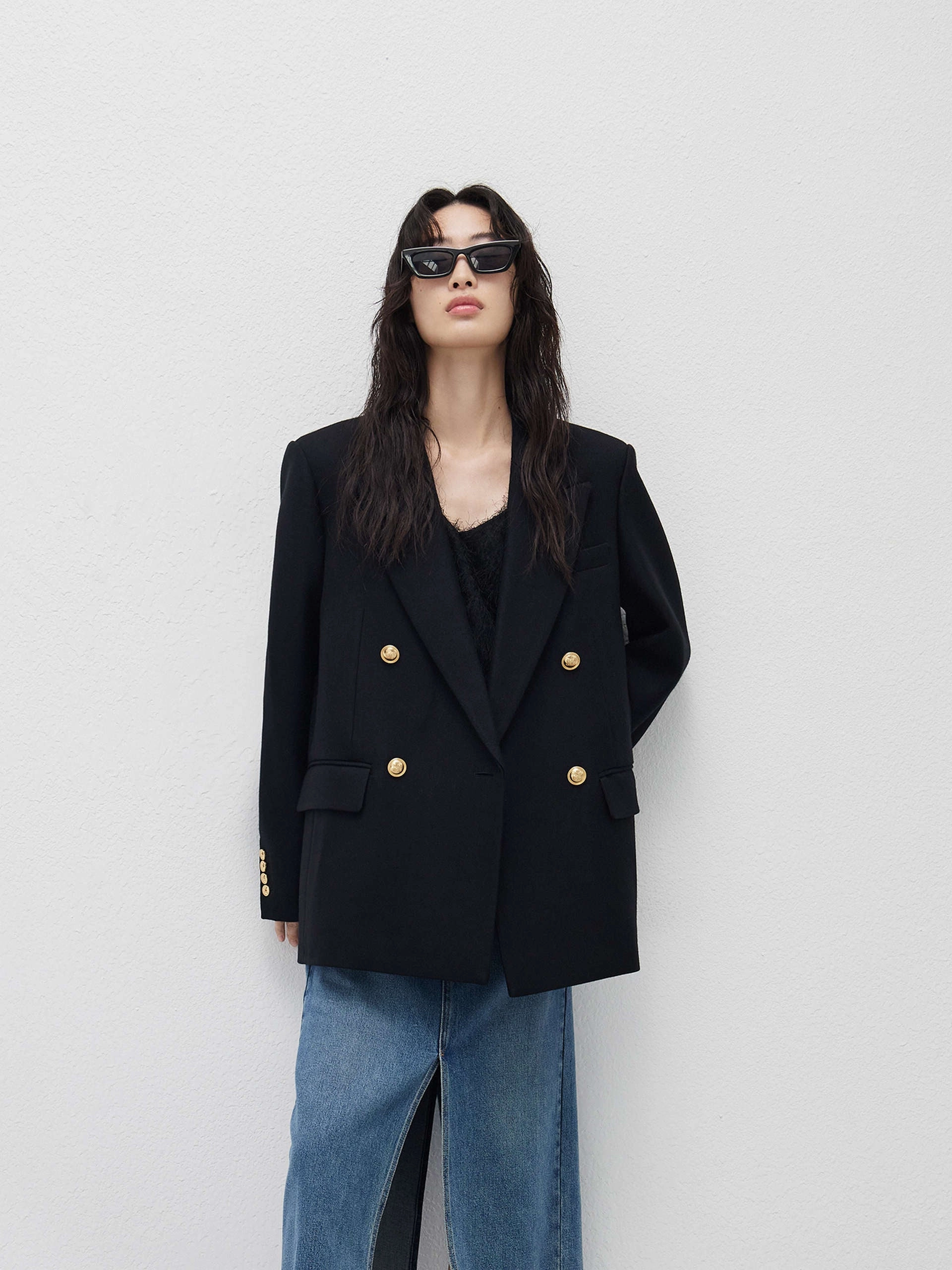 Eco Friendly Dye Button Fastenings Wool blend Structured Blazer