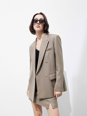 Wool blend Structured Blazer Glove Friendly Cuff Design Comfy Fit