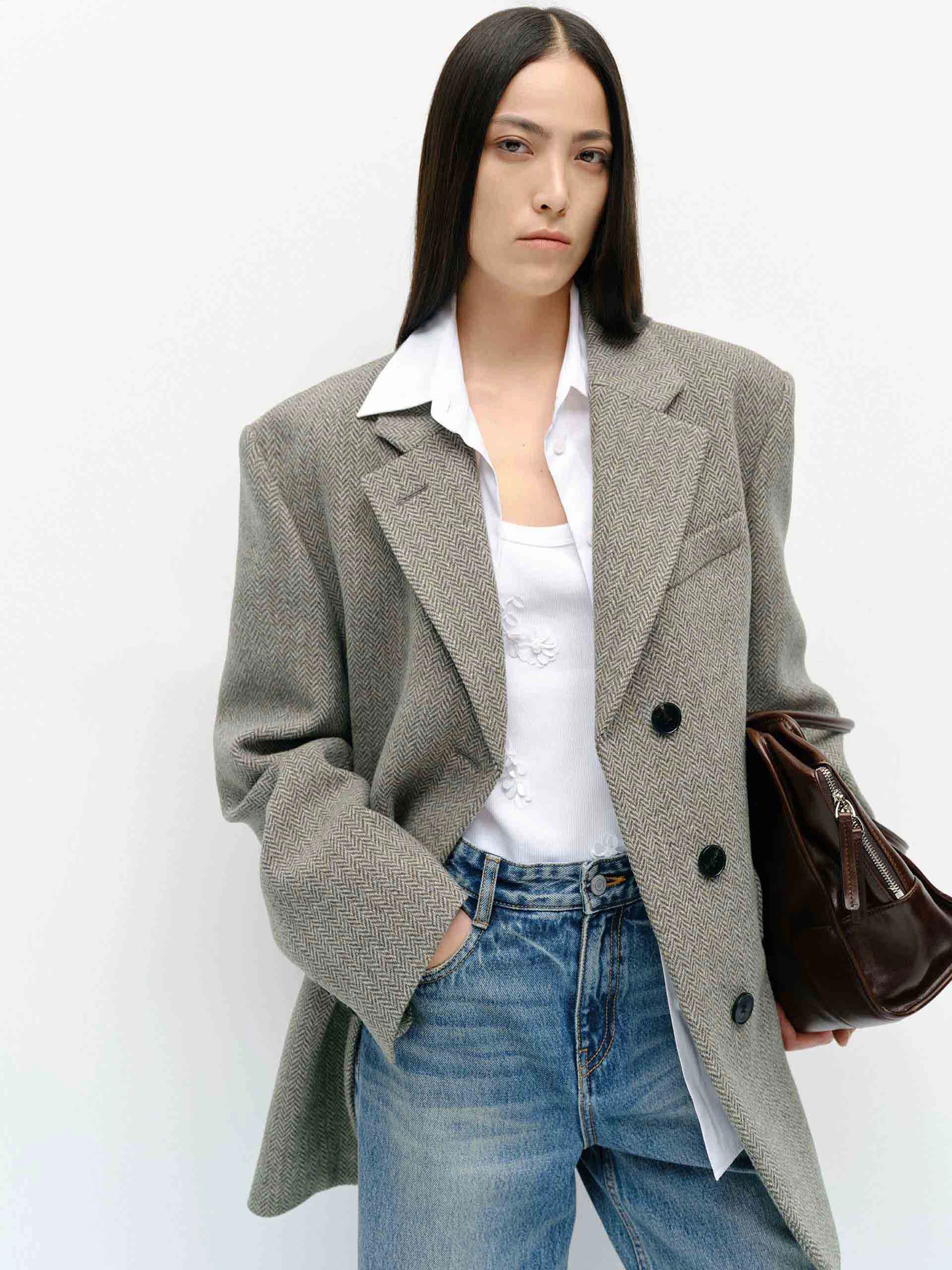 Wool Herringbone Blazer Fashion Trend Ultra Light Packable