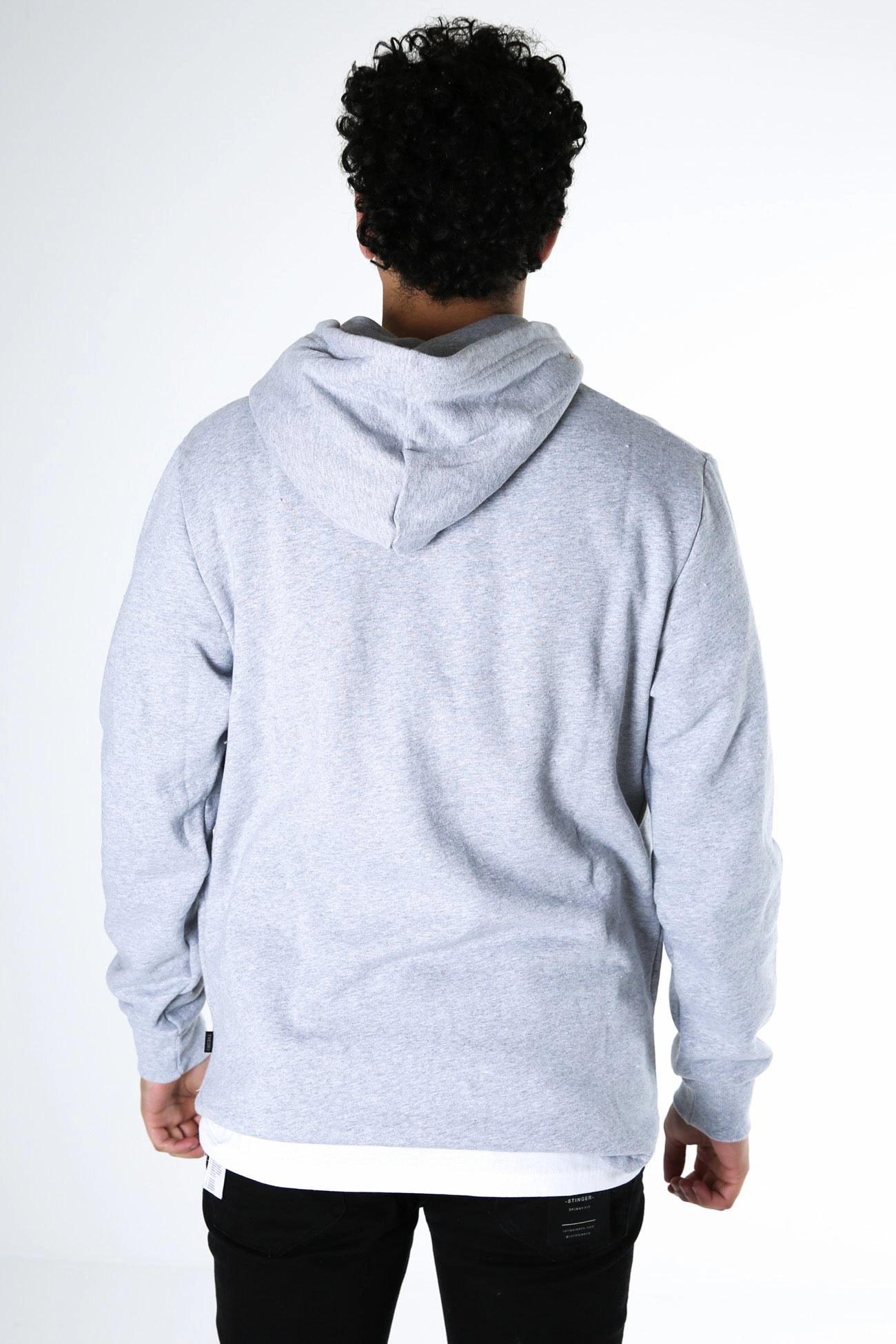 Compression Fold Design Curved Hem Hoody Grey Marle