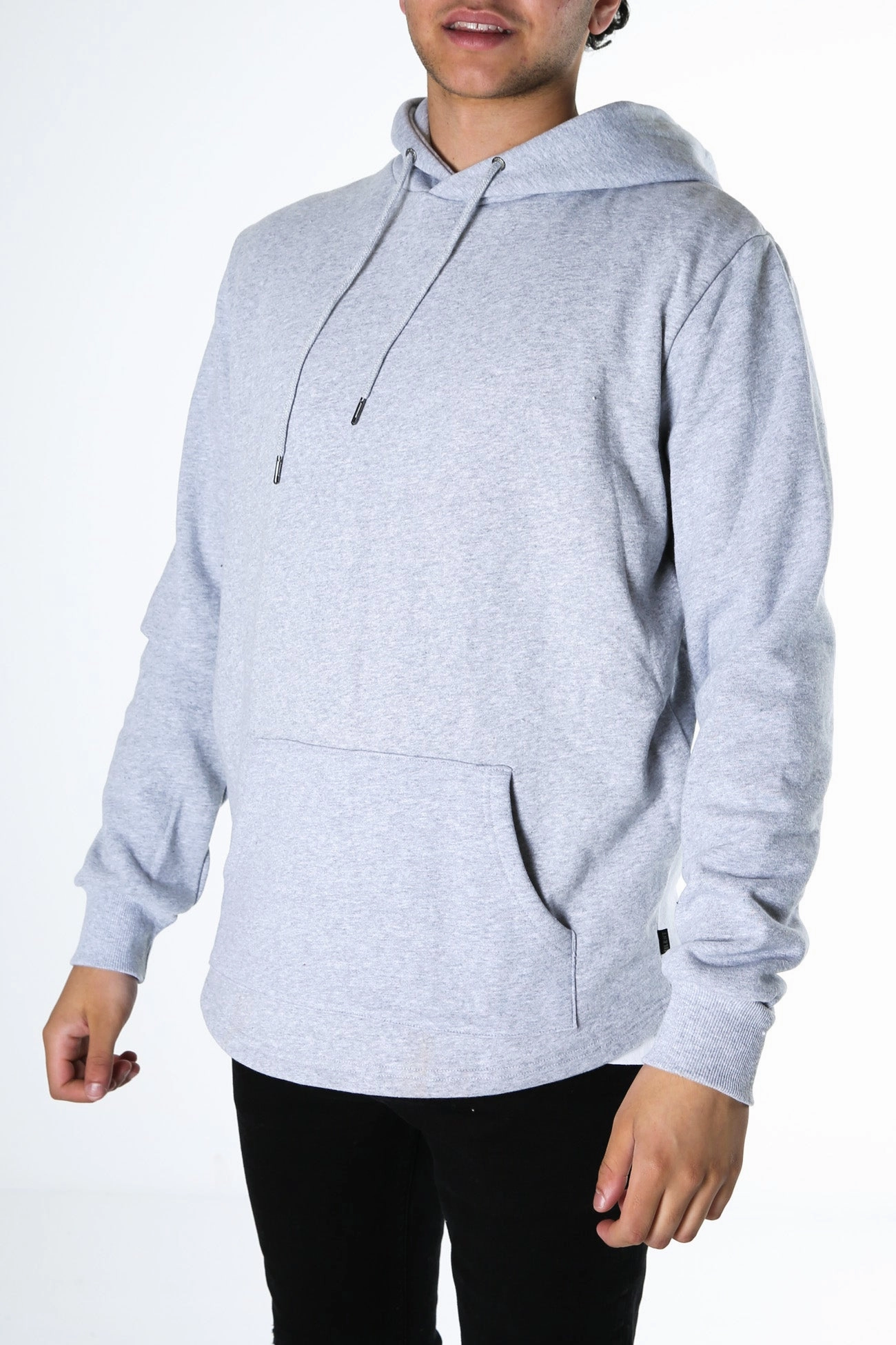 Curved Hem Hoody Grey Marle Fashion Forward